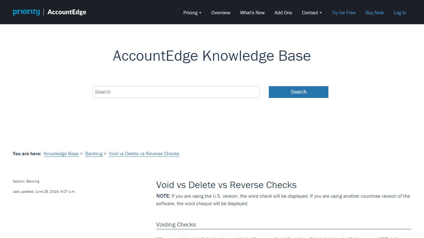 Void vs Delete vs Reverse Checks | AccountEdge Knowledge Base